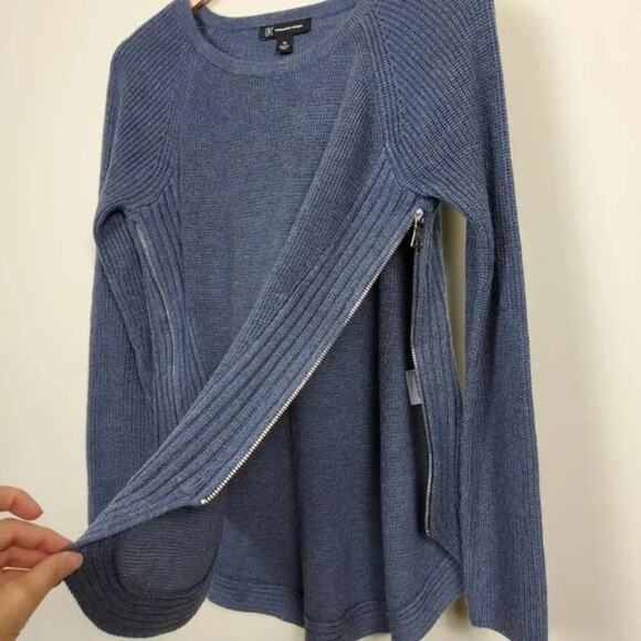 INC Waffle Knit Sweater Top Womans Size PS Blue Side-Zip Long Sleeve NEW - Picture 4 of 8